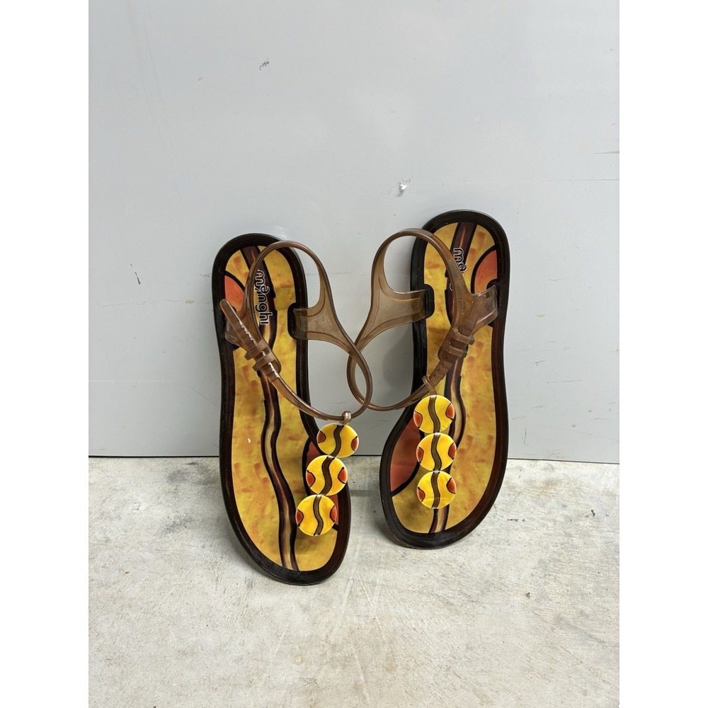 Vintage Menghi Bamboo Flat Shelled Thong Strapped Sandals Size 40 IT